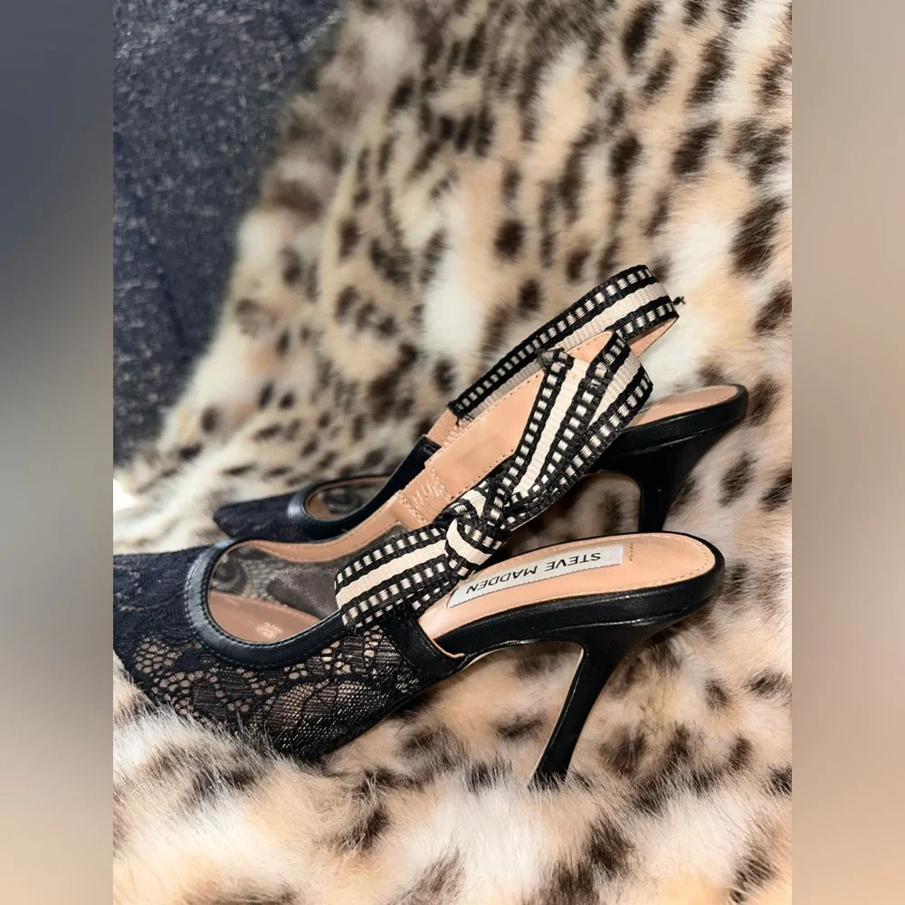 Steve Madden Bri Stiletto Pump Slingback Black Lace 6.5M EUC - Picture 4 of 13
